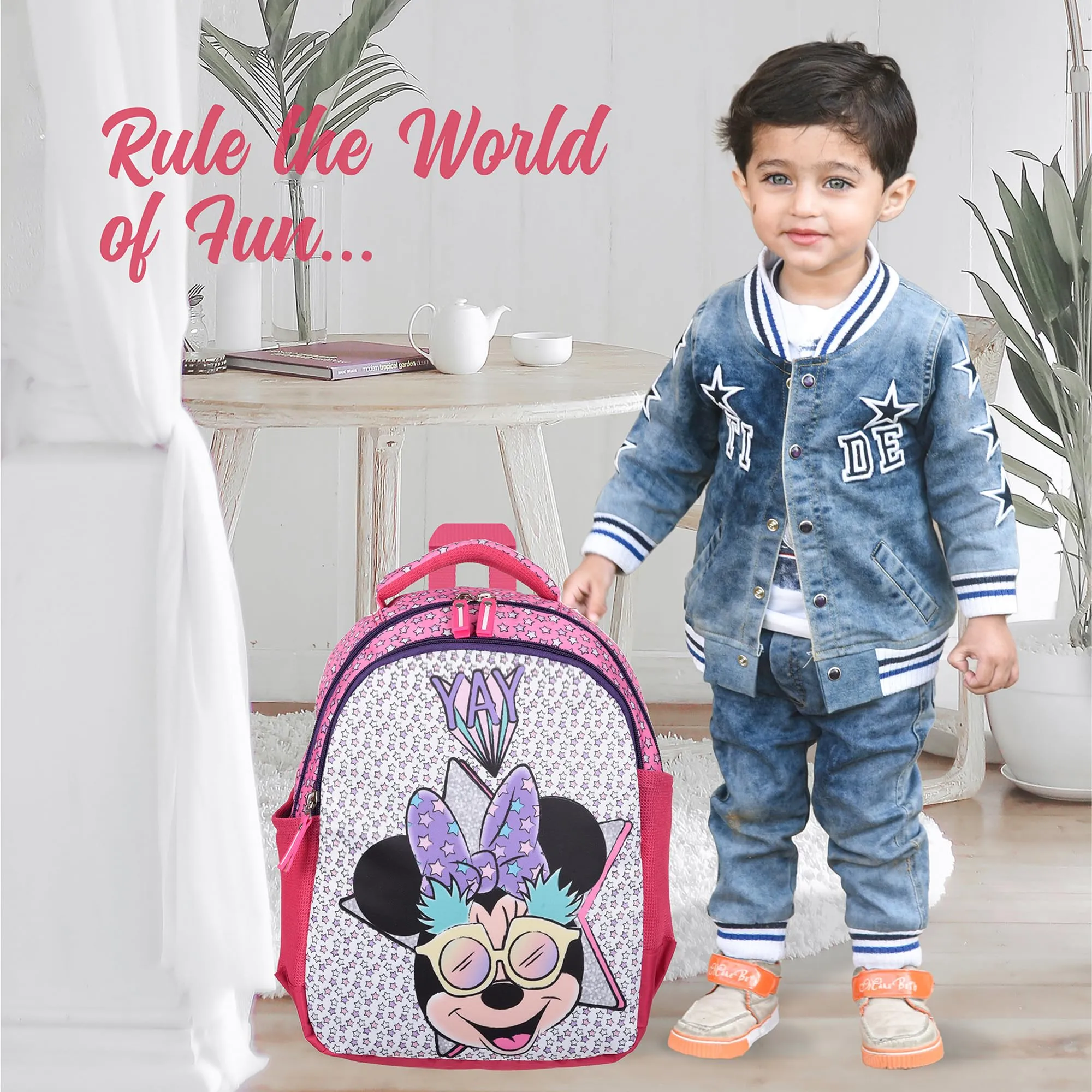 Kuber Industries Disney Minnie Star Backpack | School Backpack for Kids | College Backpack | School Bag for Boys & Girls | 3 Compartments School Backpack | Spacious & Multiple Pockets | Pink