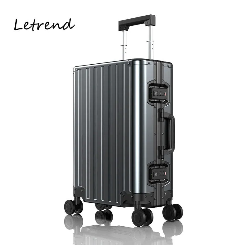 LeTrend Luxurious Rolling Luggage 100% Aluminium Trolley Solid Travel Bag 20/24 Inch Women Boarding Carry On Suitcases Trunk