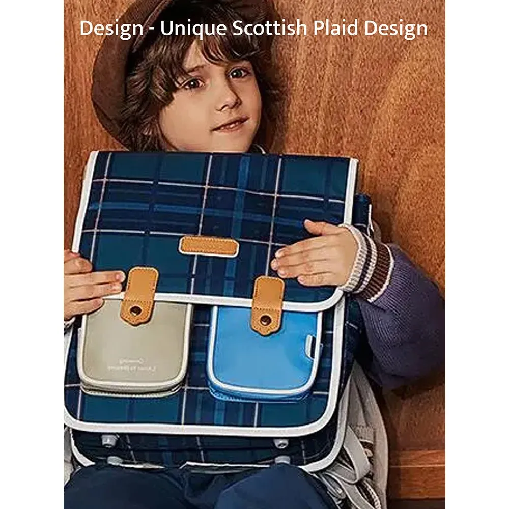 Little Surprise Box Blue Scottish Plaid Checks Rectangle Style Backpack for Kids