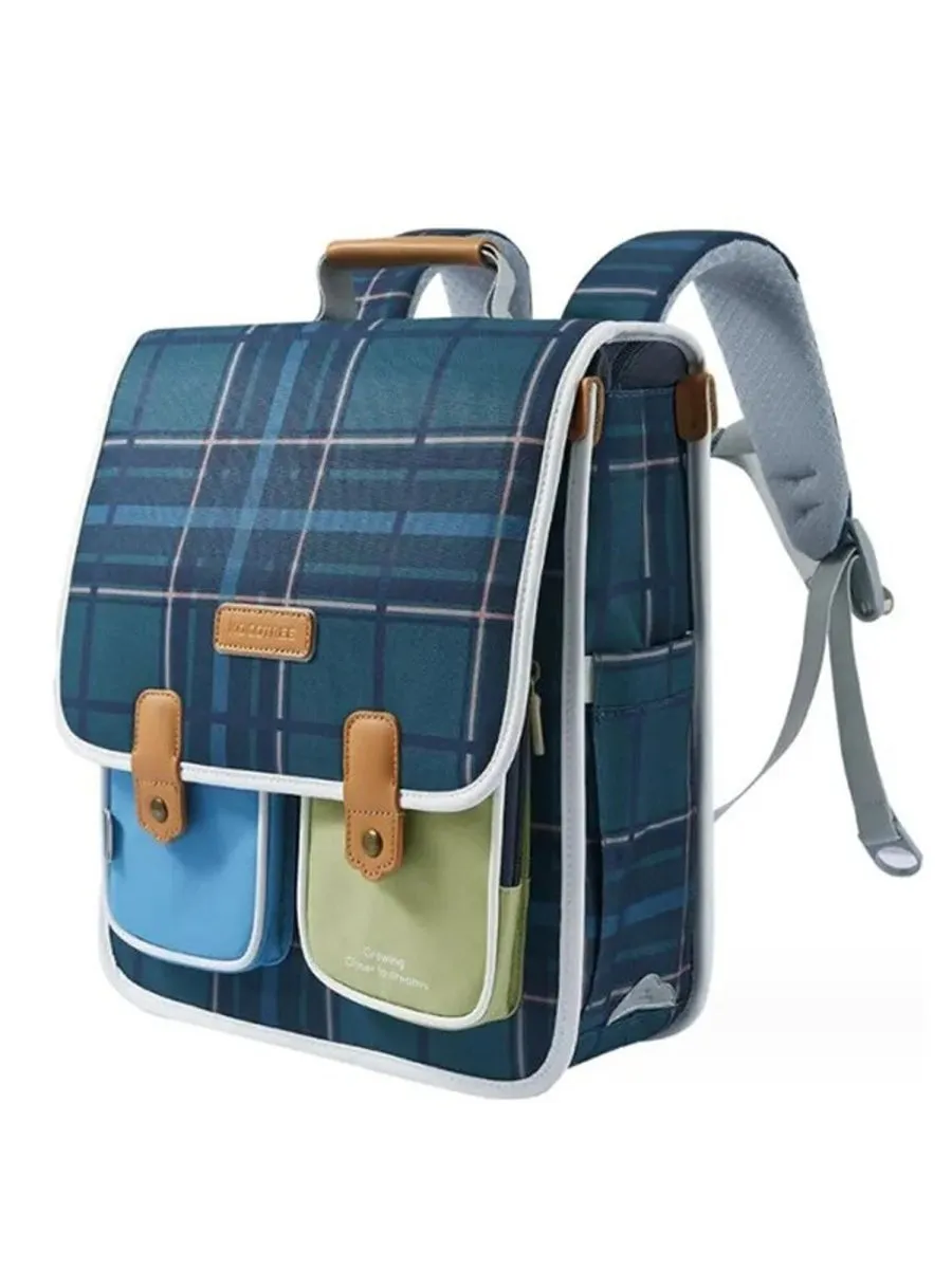 Little Surprise Box Blue Scottish Plaid Checks Rectangle Style Backpack for Kids