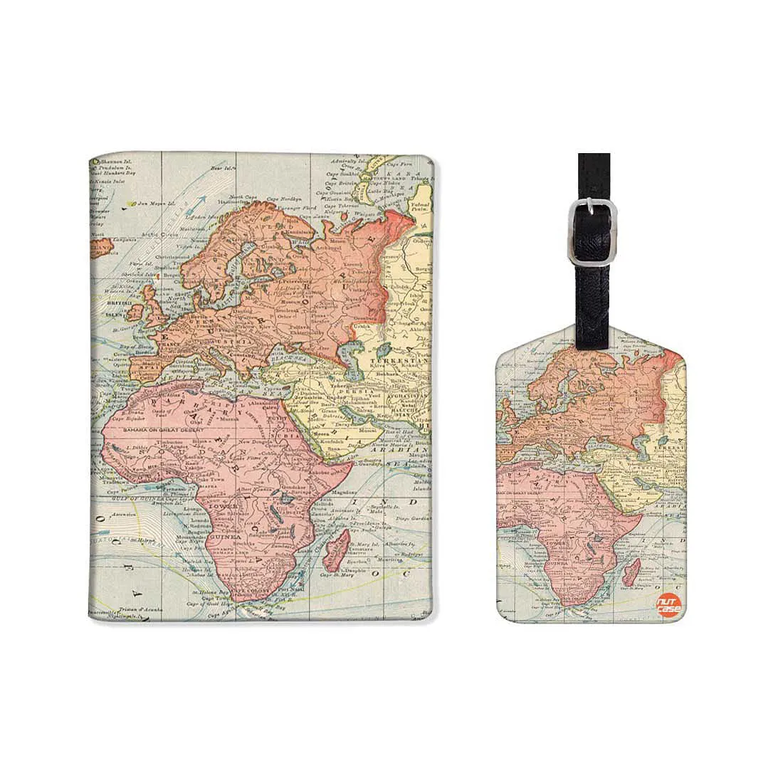 Passport Cover Holder Travel Case With Baggage Tag - Vintage Map