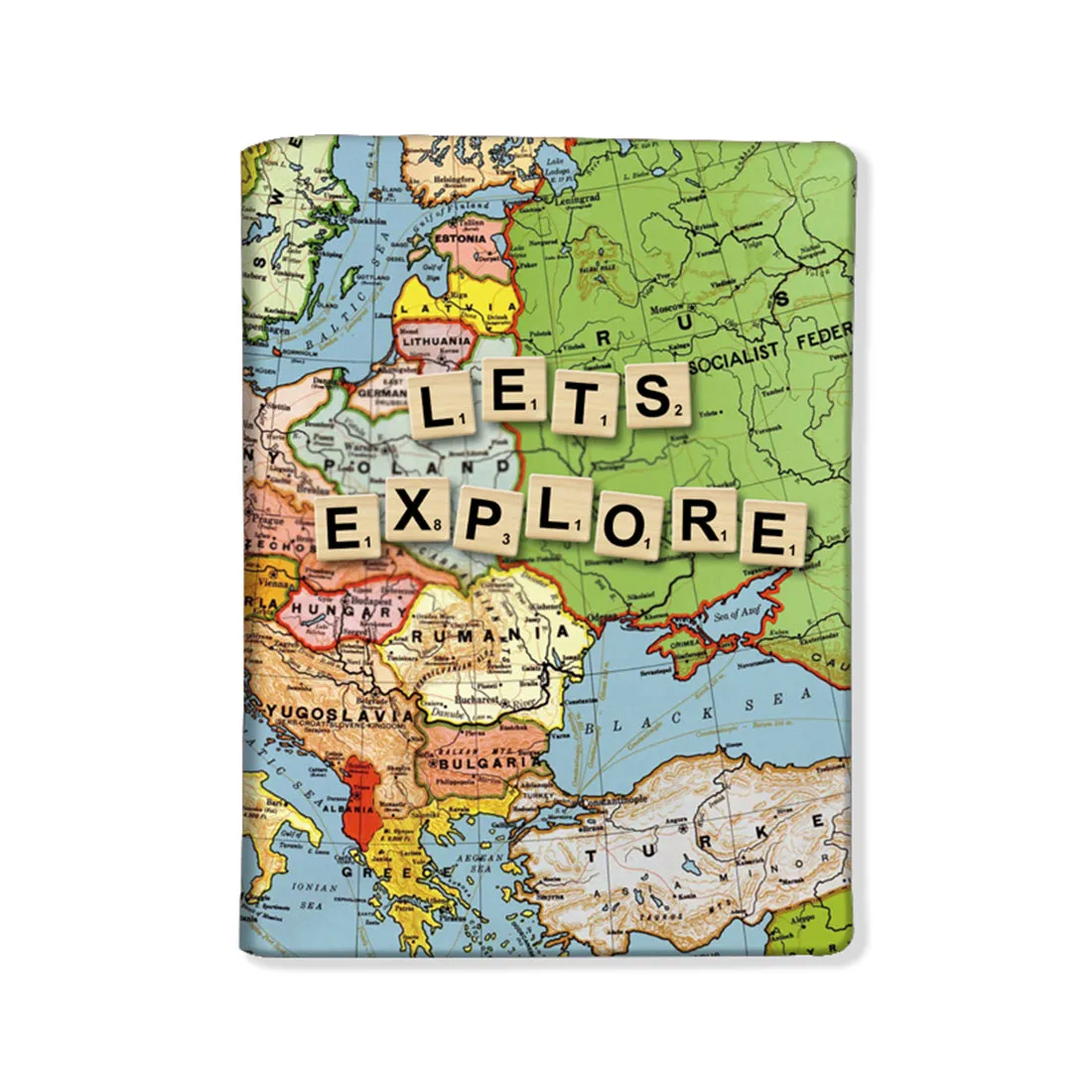 Passport Cover Holder Travel Case With Luggage Tag - Let's Explore Map