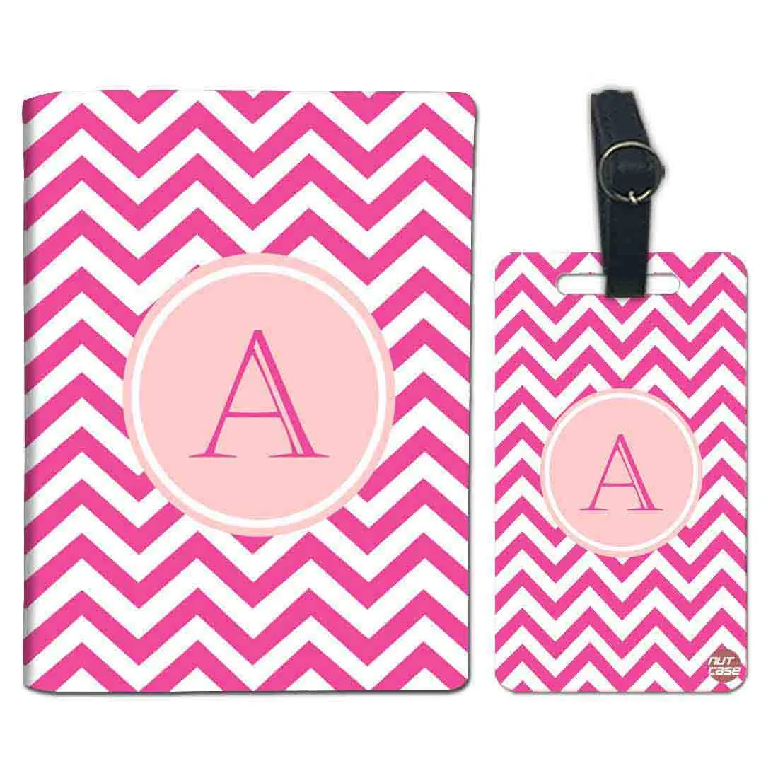 Personalised Passport Cover and Baggage Tag Combo - Pink Wave Lines