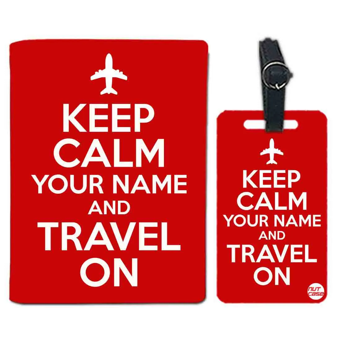 Personalised Passport Cover Luggage Tag Set - Keep Calm Red