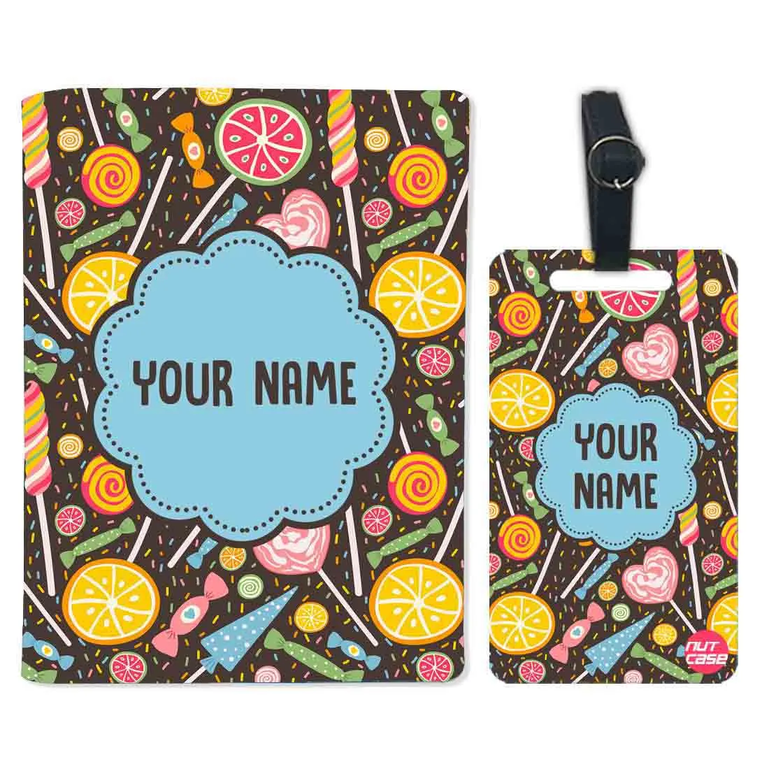 Personalised Passport Cover Luggage Tag Set - Lemon and Candy