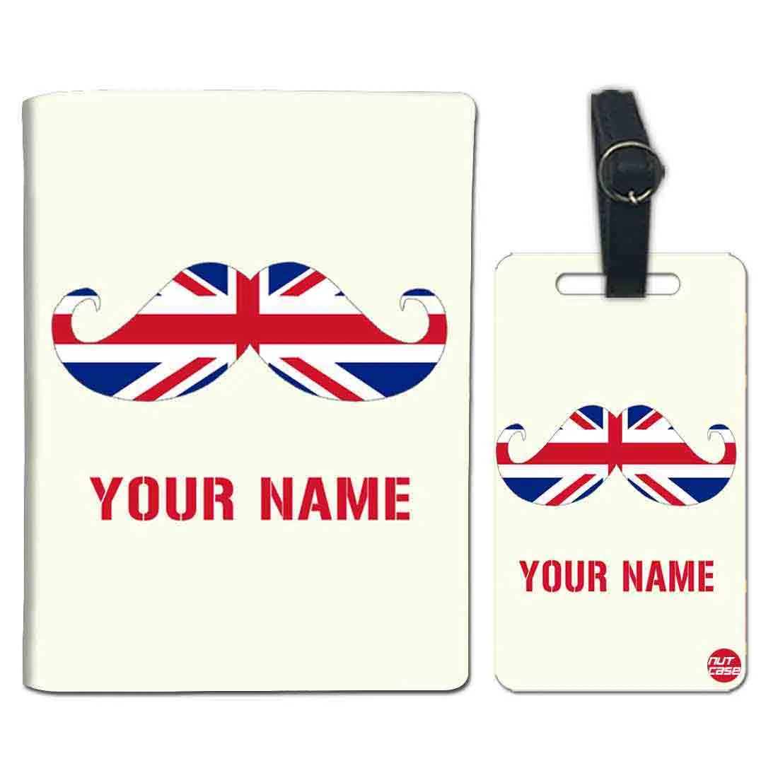 Personalized Passport Cover Luggage Tag Set - Hipster Mustache