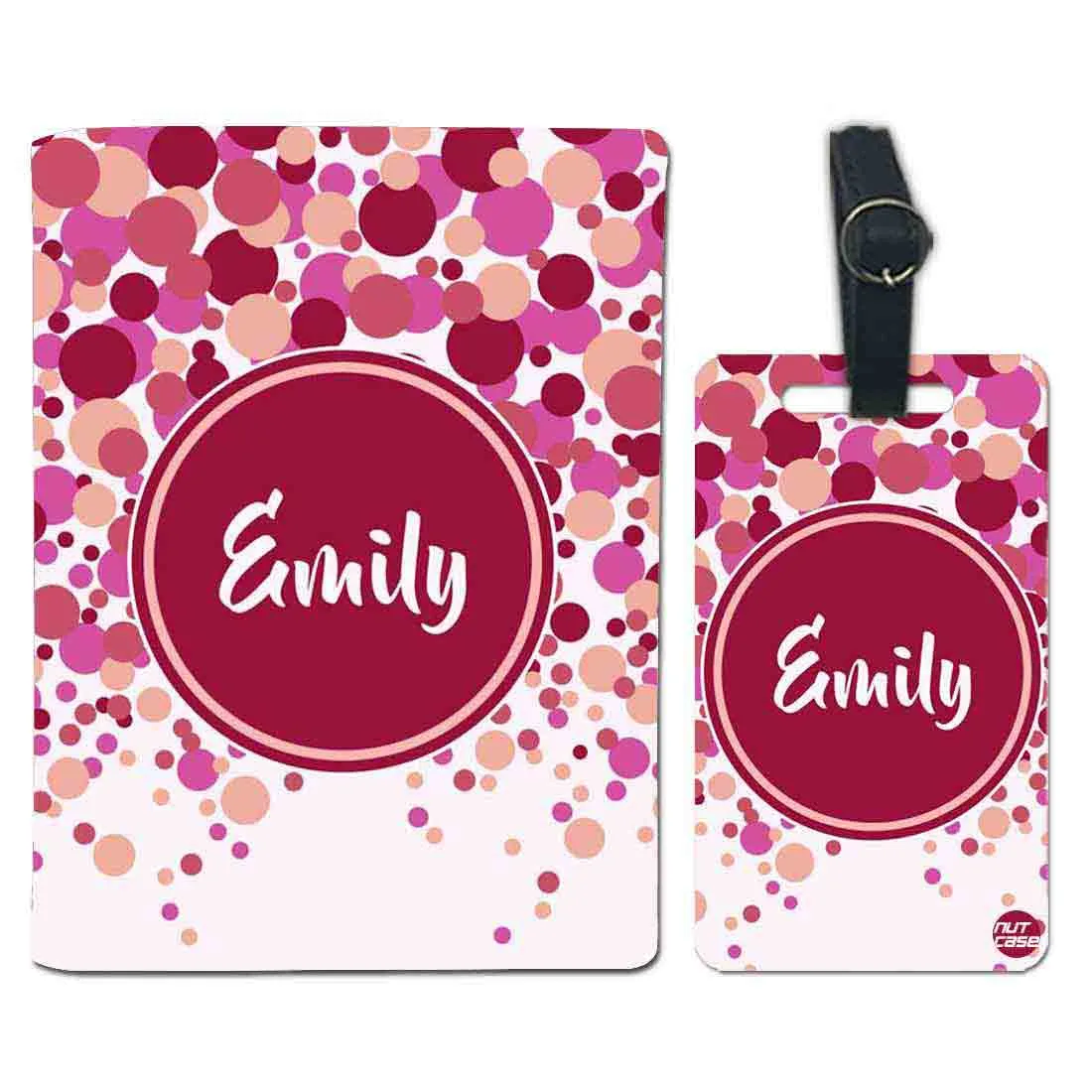 Personalized Passport Cover Luggage Tag Set - Pink and Red Dots