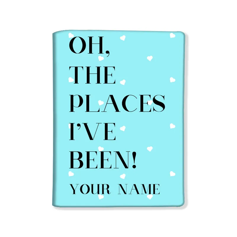 Personalized Passport Cover Travel Luggage Tag - Oh The Places Blue