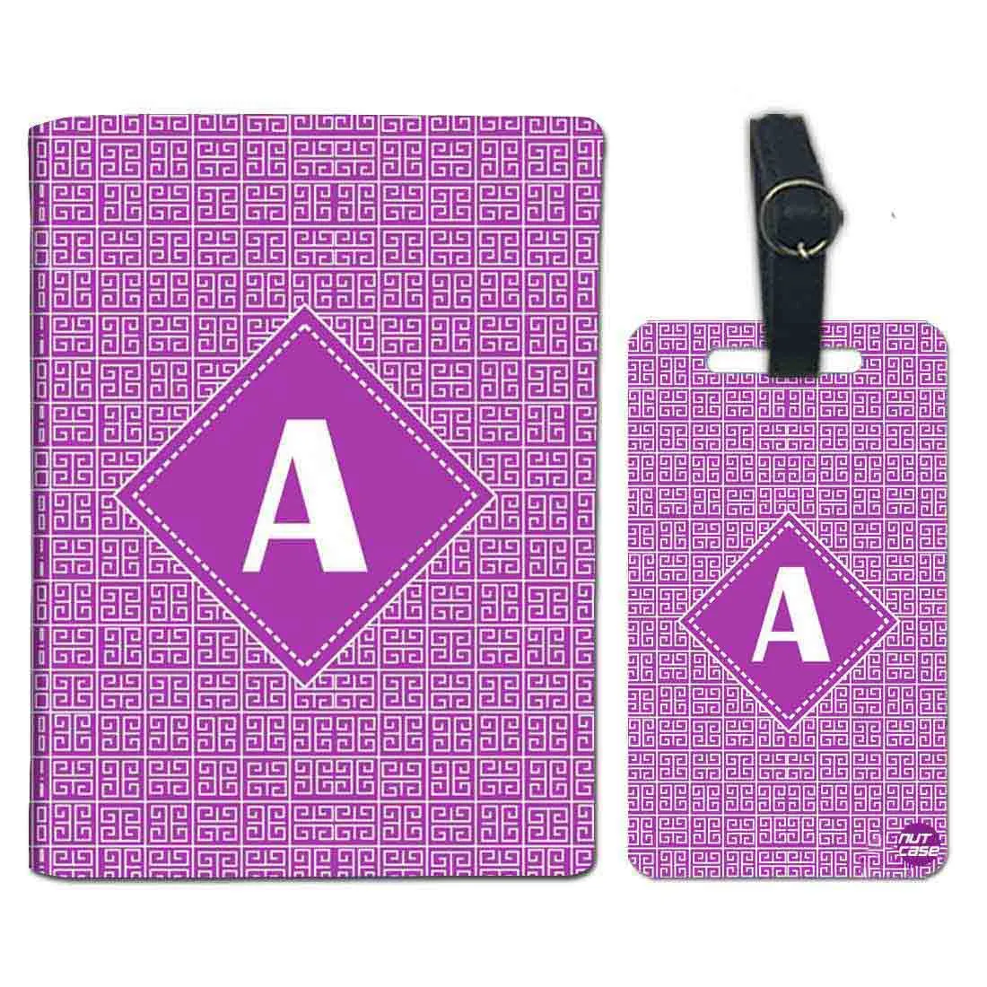 Personalized Passport Cover With Name Suitcase Tag- Purple Pattern