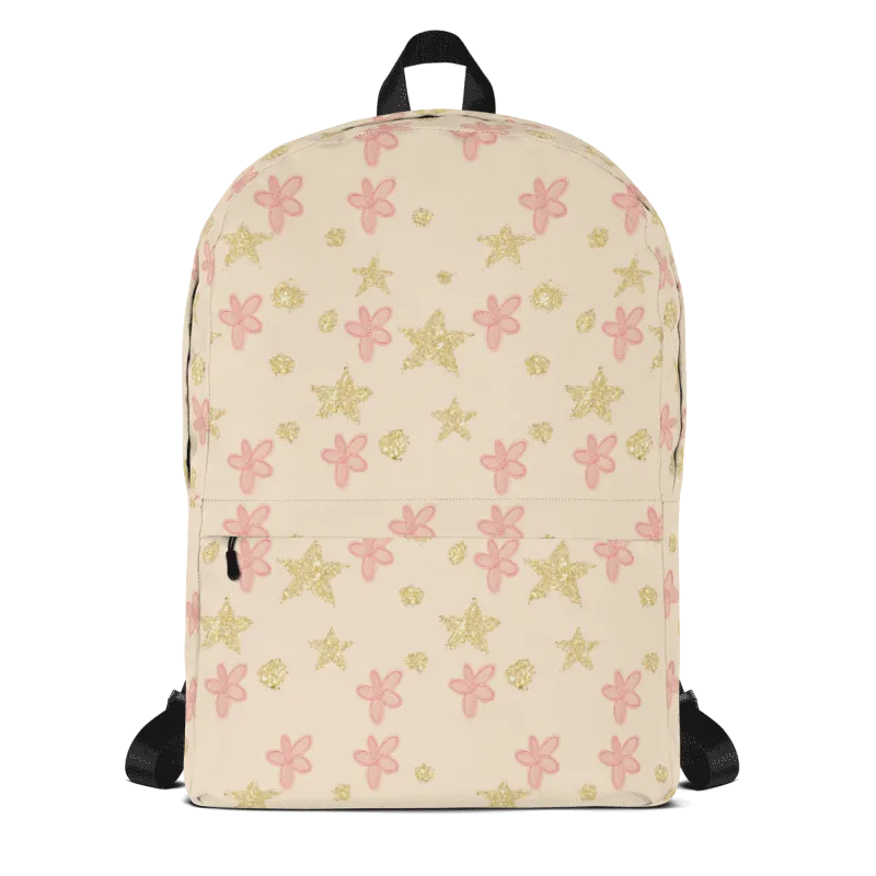 Pink Flowers Gold Stars Backpack