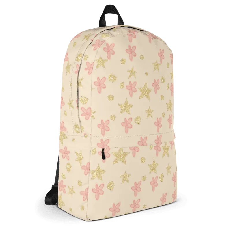 Pink Flowers Gold Stars Backpack