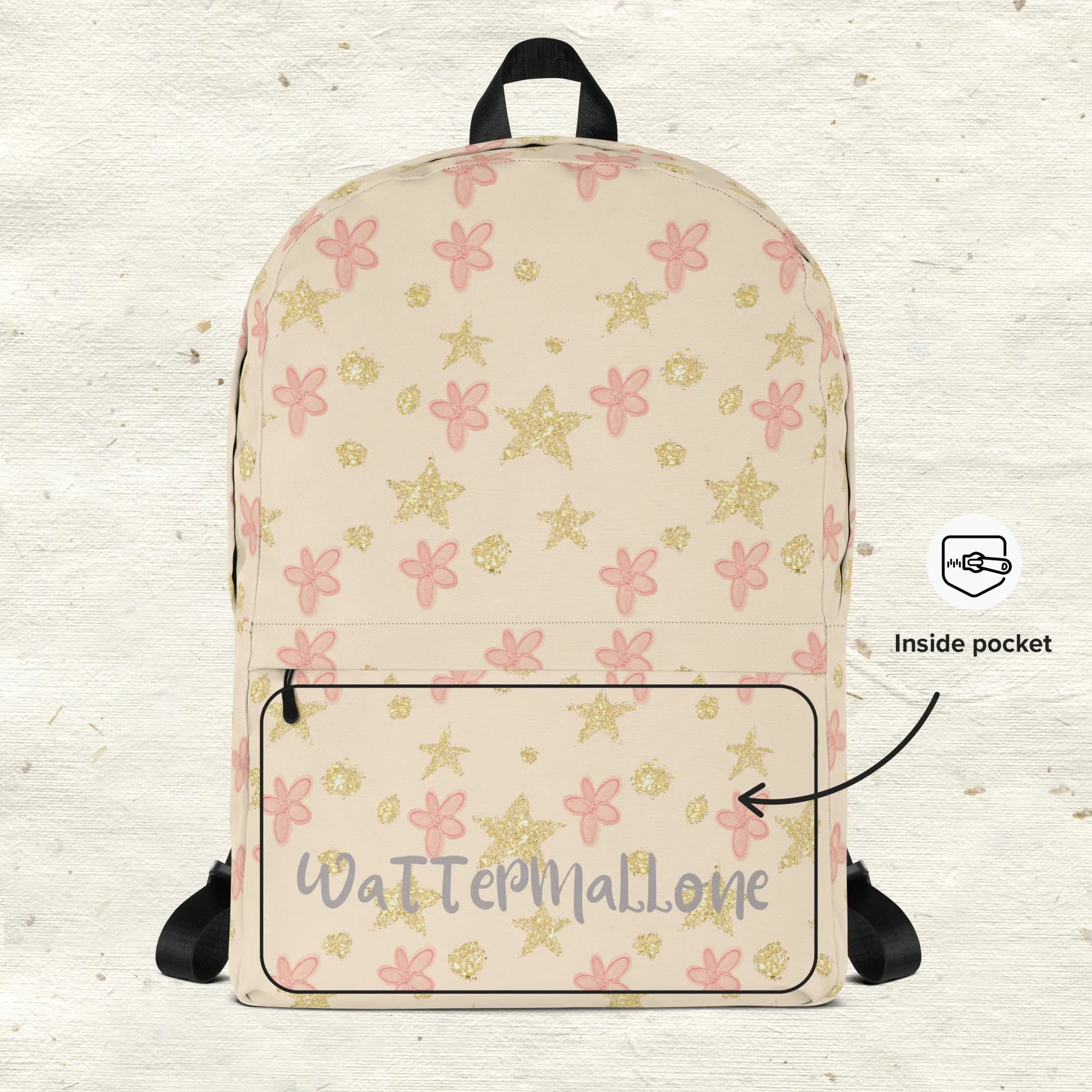 Pink Flowers Gold Stars Backpack