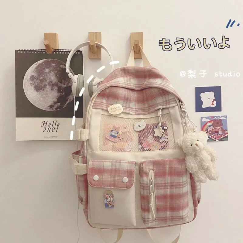 Pretty Plaid and Colorful Multi Zipper Large Backpacks