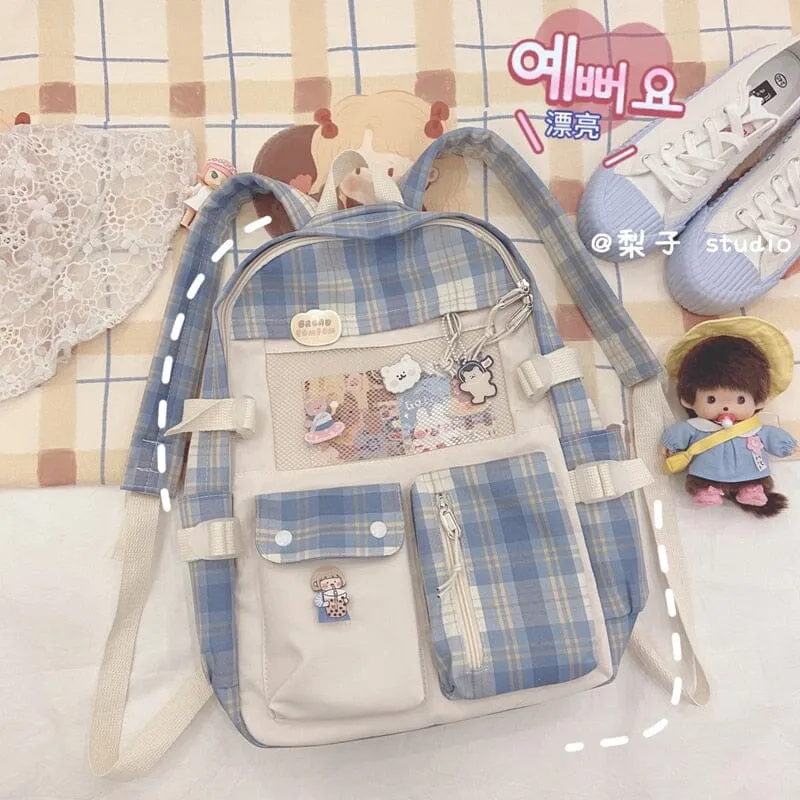 Pretty Plaid and Colorful Multi Zipper Large Backpacks