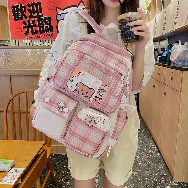 Pretty Plaid and Colorful Multi Zipper Large Backpacks