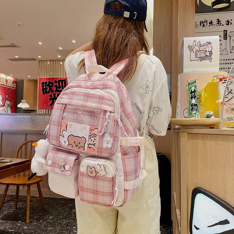 Pretty Plaid and Colorful Multi Zipper Large Backpacks