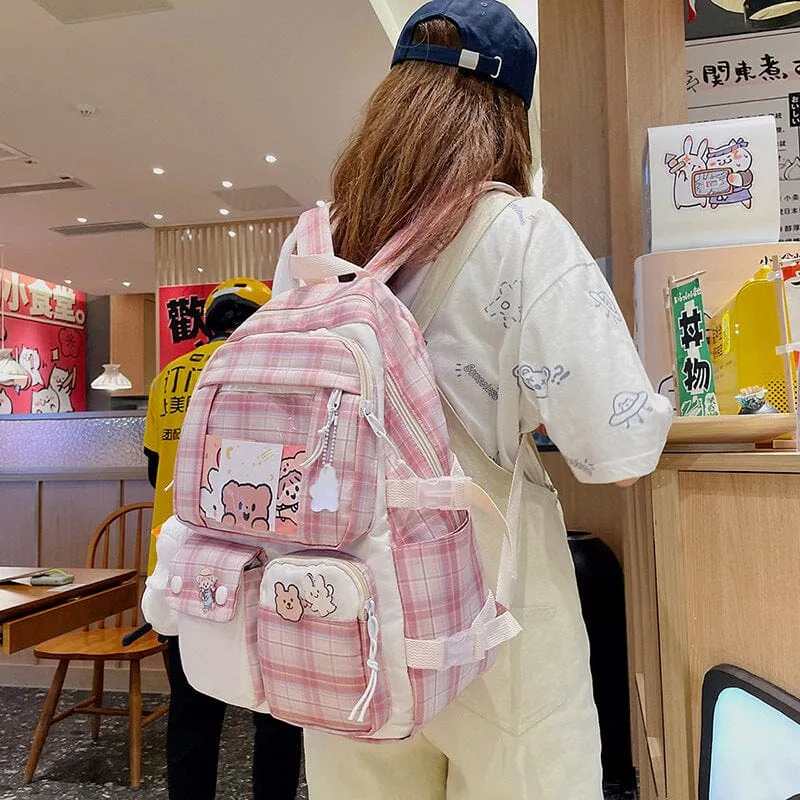 Pretty Plaid and Colorful Multi Zipper Large Backpacks