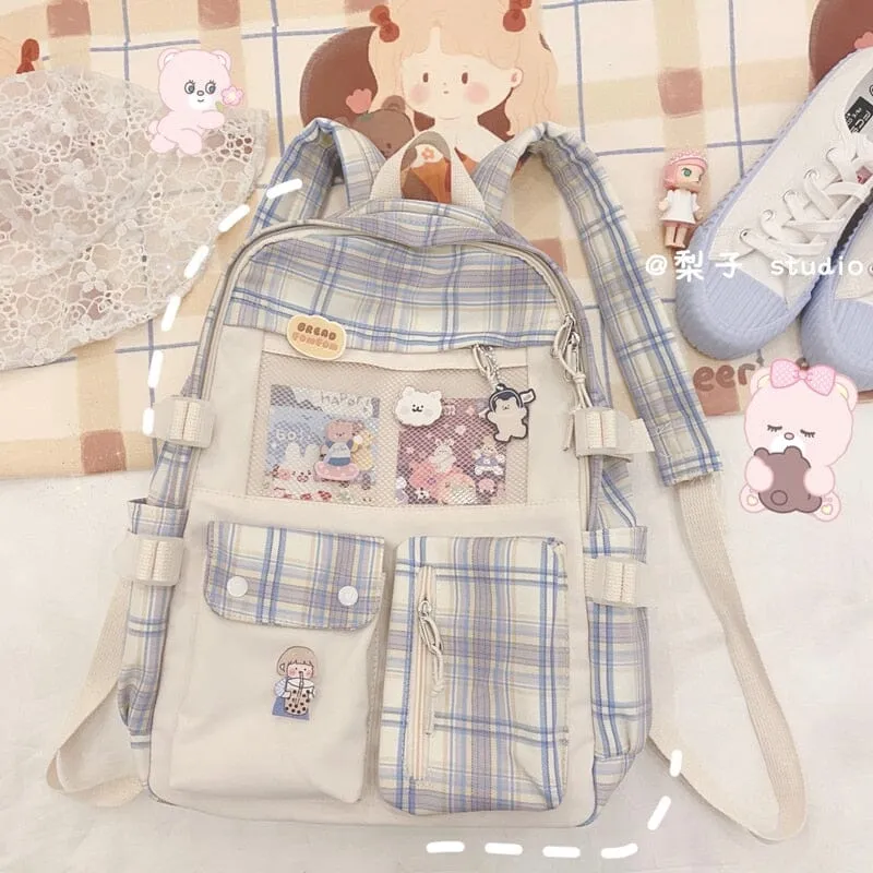 Pretty Plaid and Colorful Multi Zipper Large Backpacks