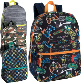 Printed Boys Backpack School Bag 43cm/20L Capacity With Side Mesh Pockets- 4 Styles