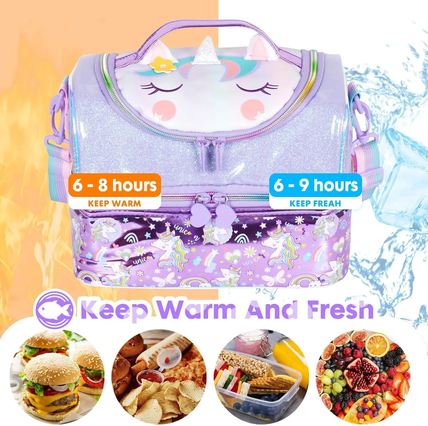 PRODUCTS DOUBLE DECKER COOLER INSULATED LUNCH BAG FOR BOYS&GIRLS&MEN&WOMEN WITH ADJUSTABLE STRAP LUNCH BAG FOR SCHOOL