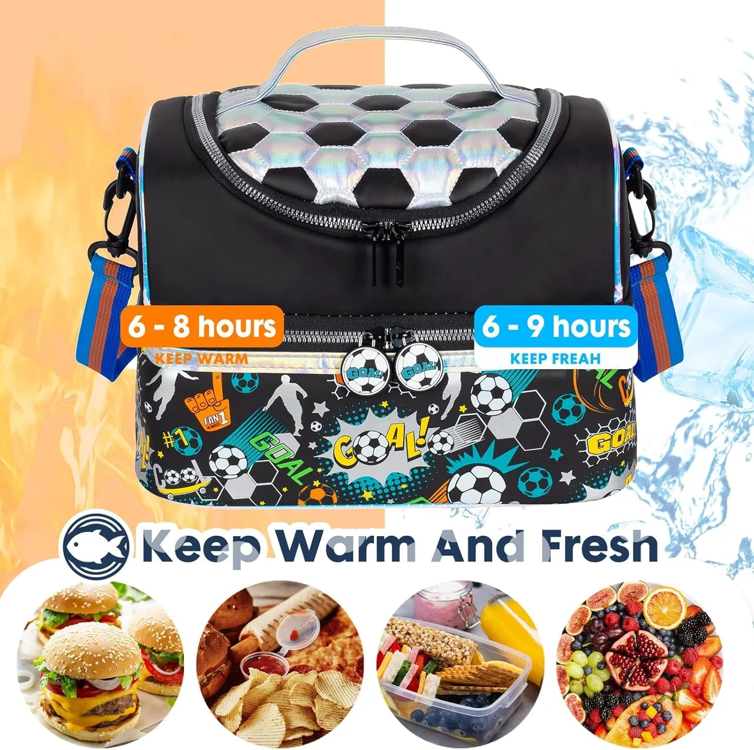 PRODUCTS DOUBLE DECKER COOLER INSULATED LUNCH BAG FOR BOYS&GIRLS&MEN&WOMEN WITH ADJUSTABLE STRAP LUNCH BAG FOR SCHOOL