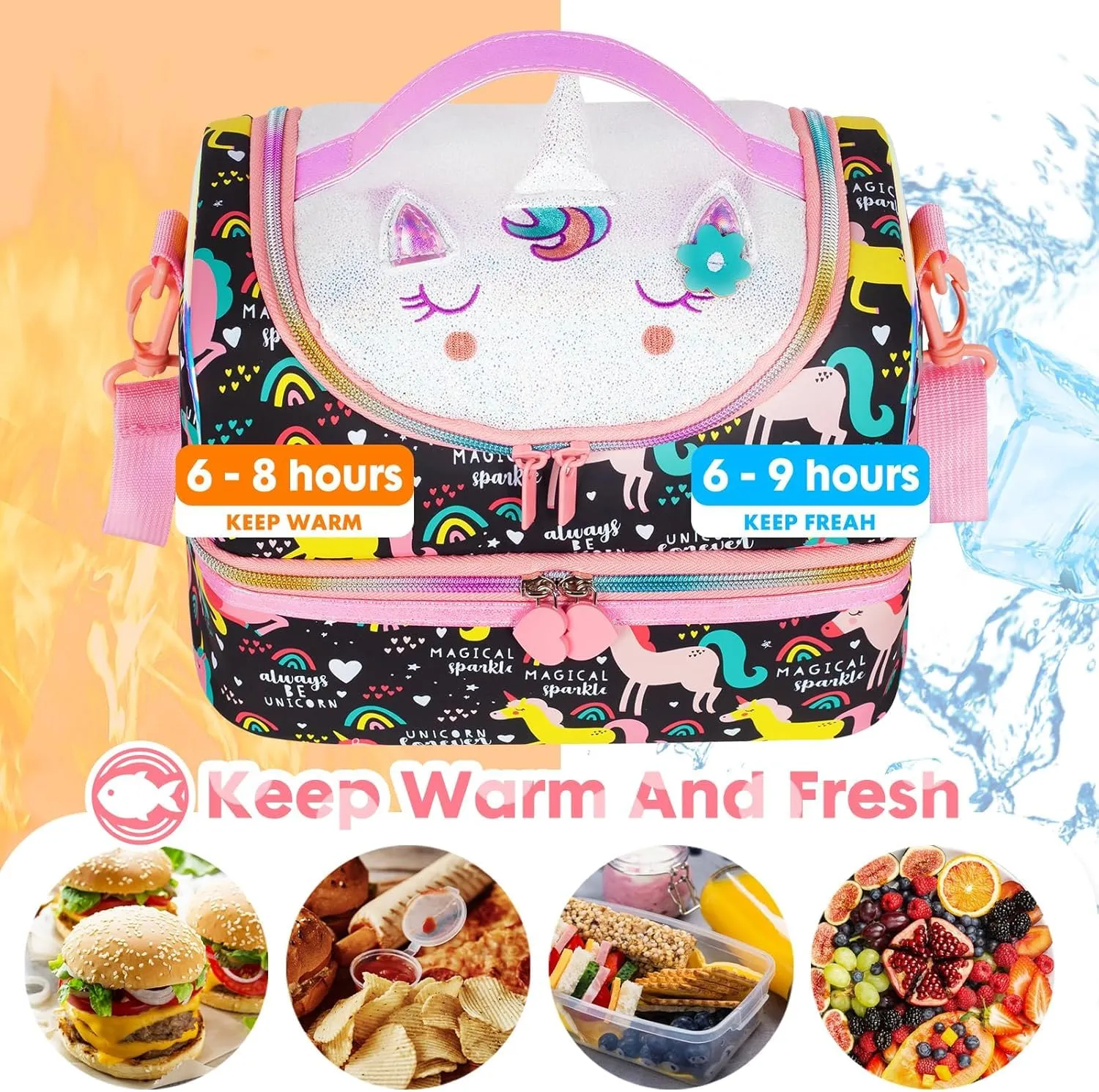 PRODUCTS DOUBLE DECKER COOLER INSULATED LUNCH BAG FOR BOYS&GIRLS&MEN&WOMEN WITH ADJUSTABLE STRAP LUNCH BAG FOR SCHOOL