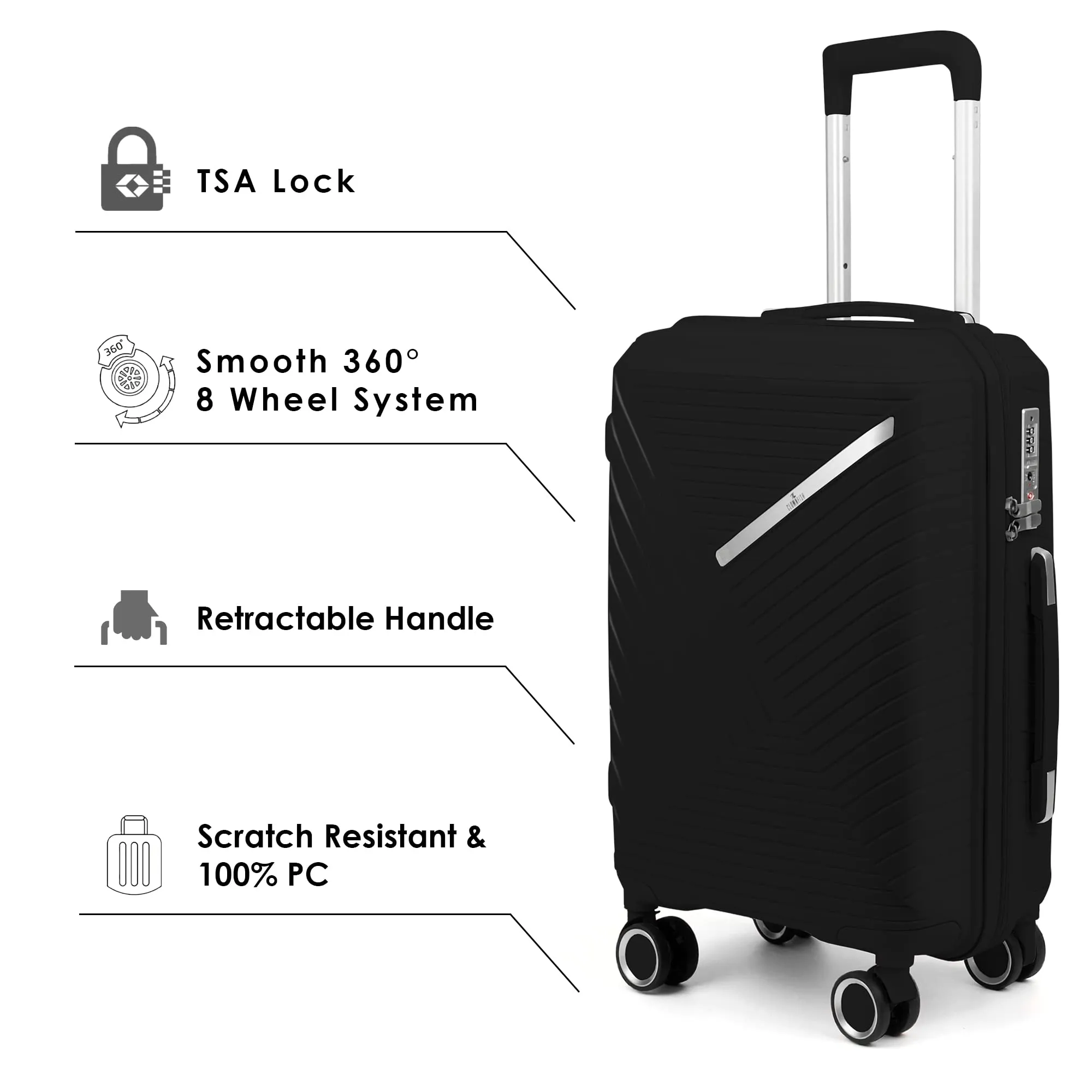 THE CLOWNFISH Denzel Series Luggage Polypropylene Hard Case Suitcase Eight Wheel Trolley Bag with TSA Lock-Orange (Medium size, 66 cm-26 inch)