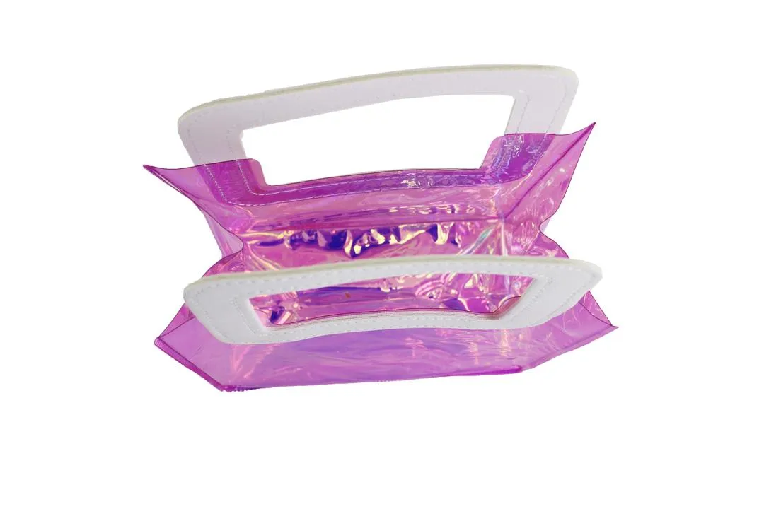 Transparent Clear Nylon Gift Bag High Quality PVC Handled Gift and Shopping Bag (Pink, 18x20x10 cm)