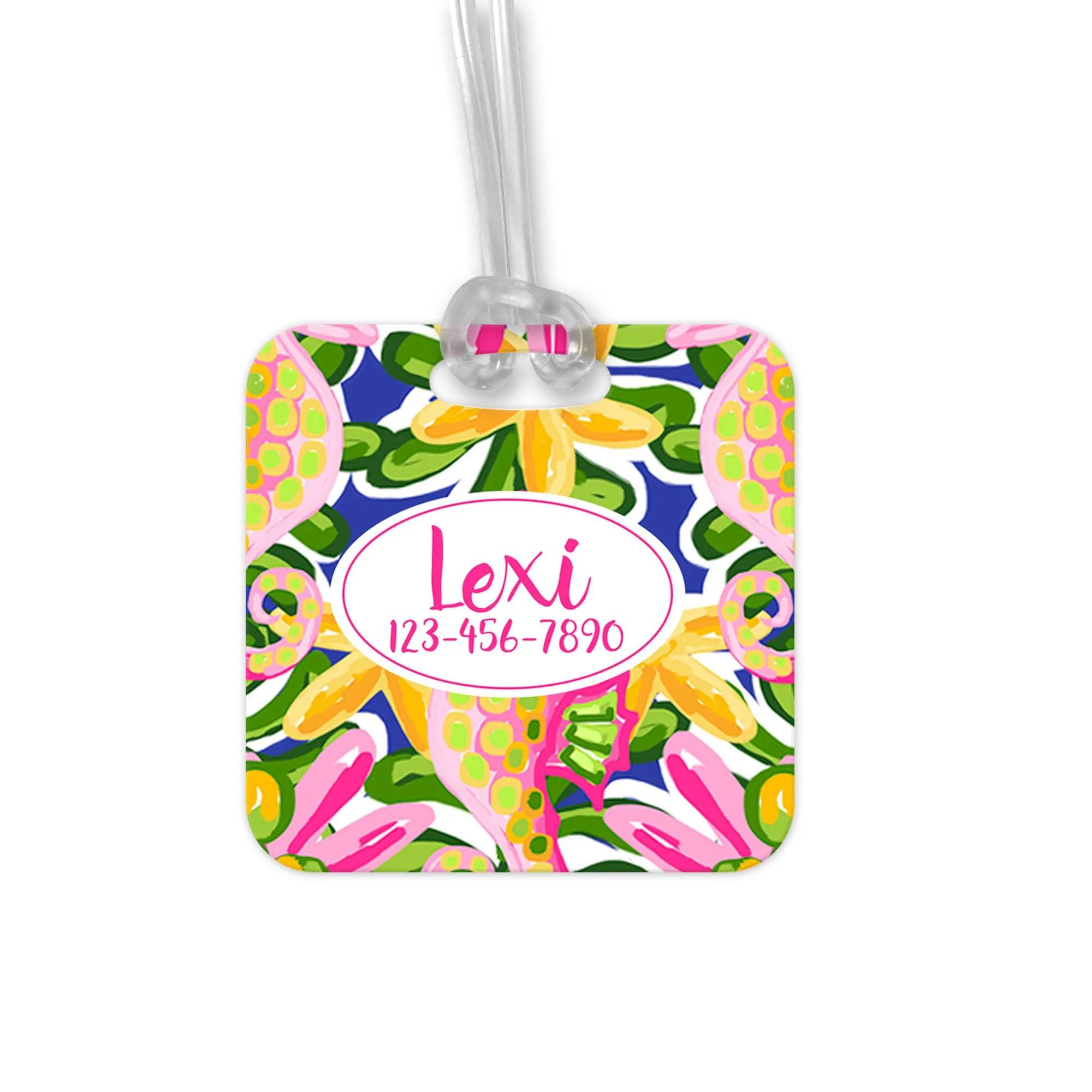 Tropical Luggage Tag -  Cute Preppy Bright Islands - Beach Vacay - Name ID Tag - Spring Break Bag Tag ID