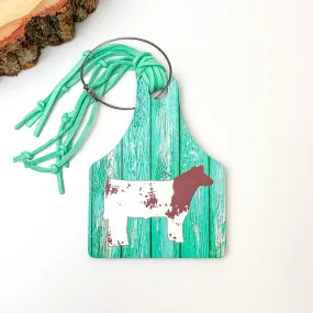 Turquoise Luggage Tag With Cow Picture