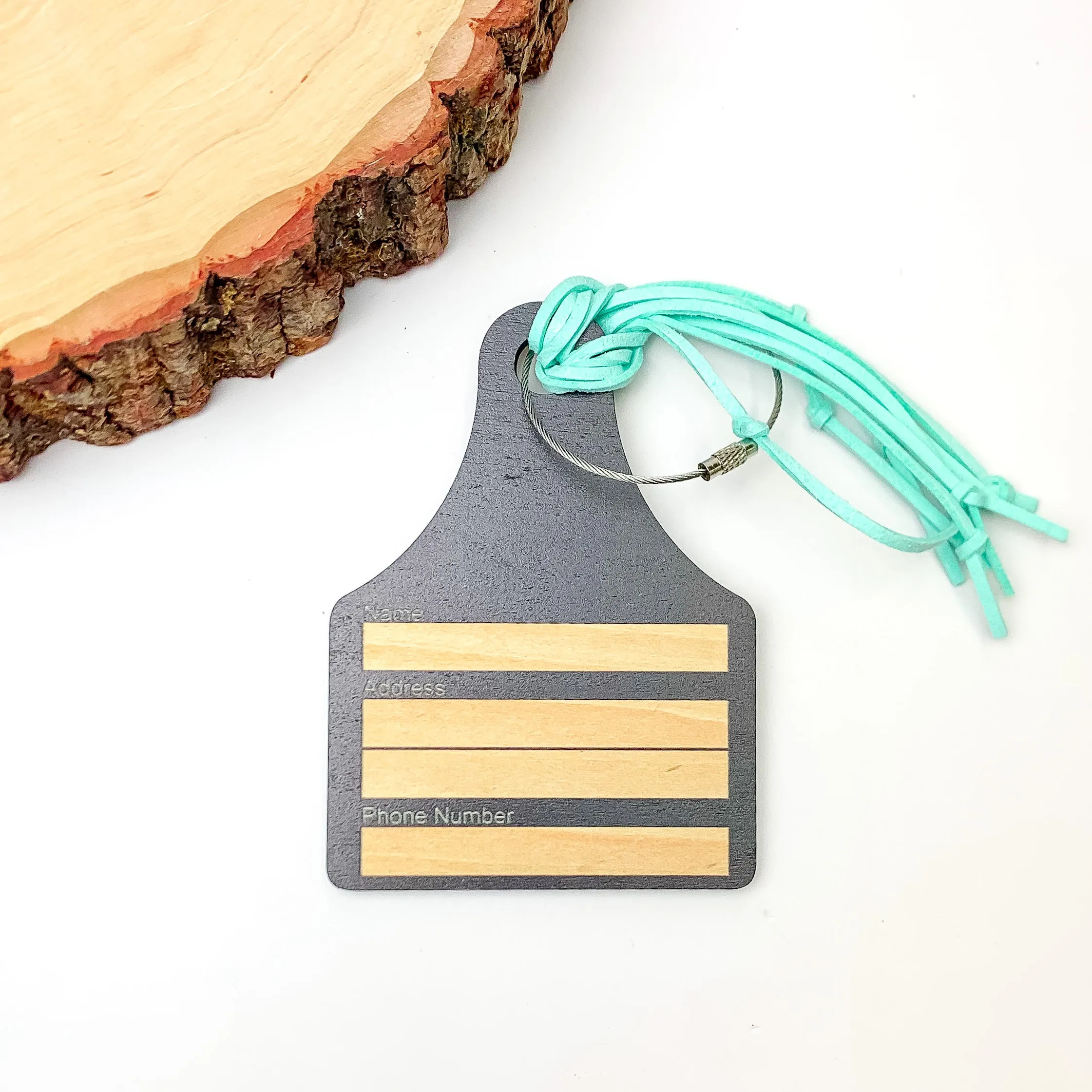 Turquoise Luggage Tag With Cow Picture