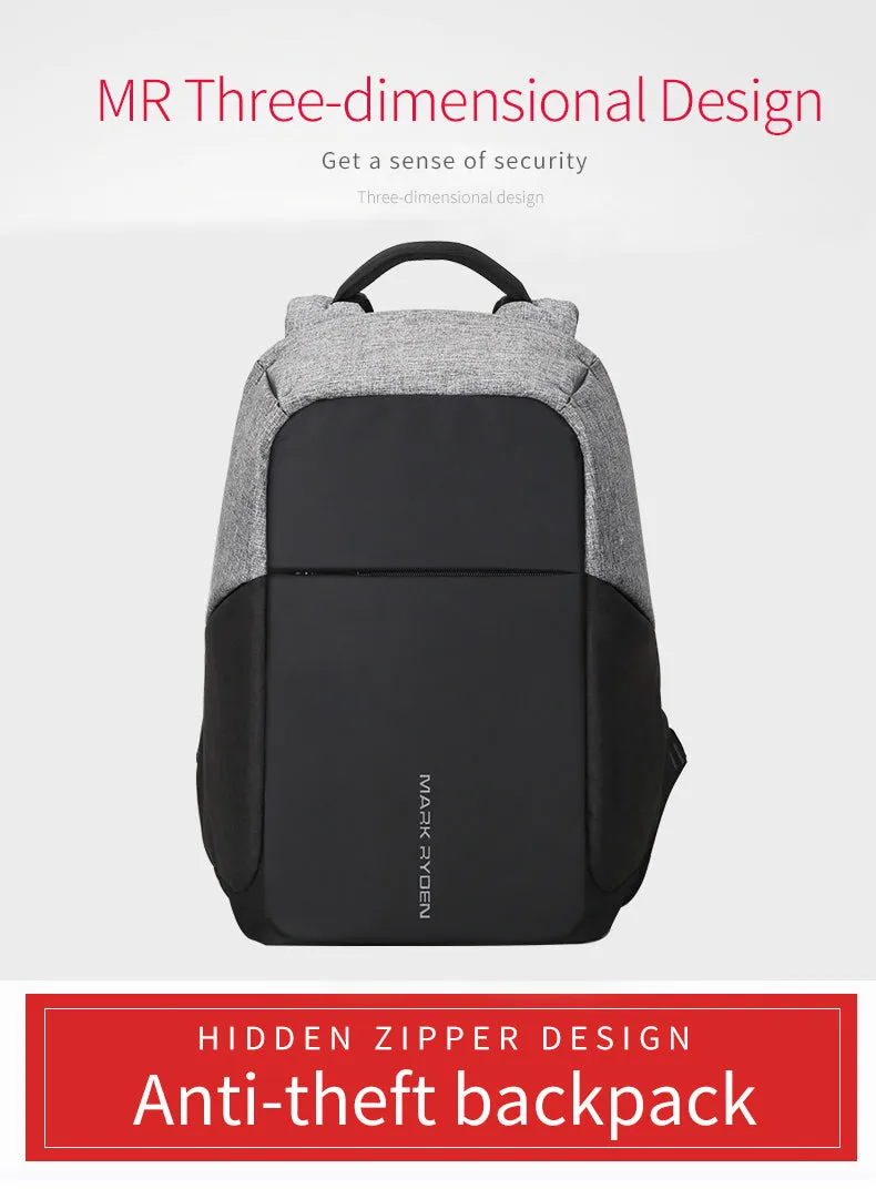 USB Charger Laptop Multi-Function Travel Gray and Black Smart Backpack