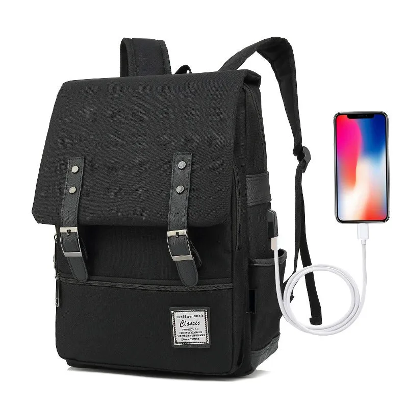 Vintage Laptop Backpack Unisex Oxford Waterproof Large Capacity Backpacks with USB Charging Port