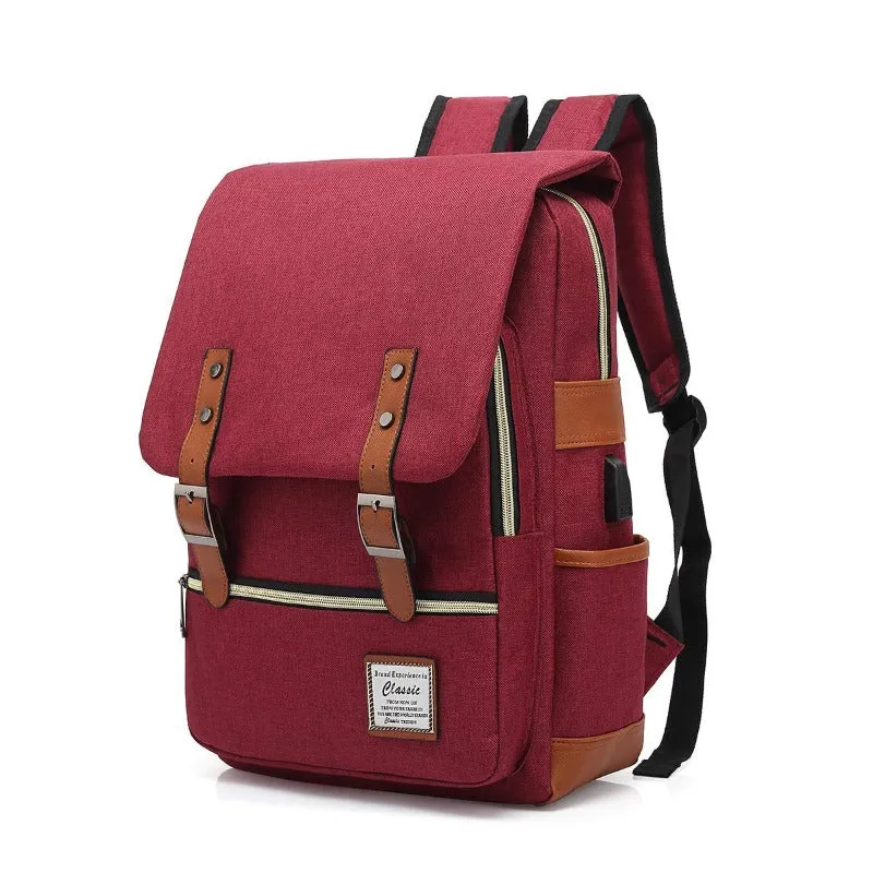 Vintage Laptop Backpack Unisex Oxford Waterproof Large Capacity Backpacks with USB Charging Port