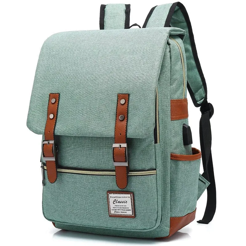 Vintage Laptop Backpack Unisex Oxford Waterproof Large Capacity Backpacks with USB Charging Port