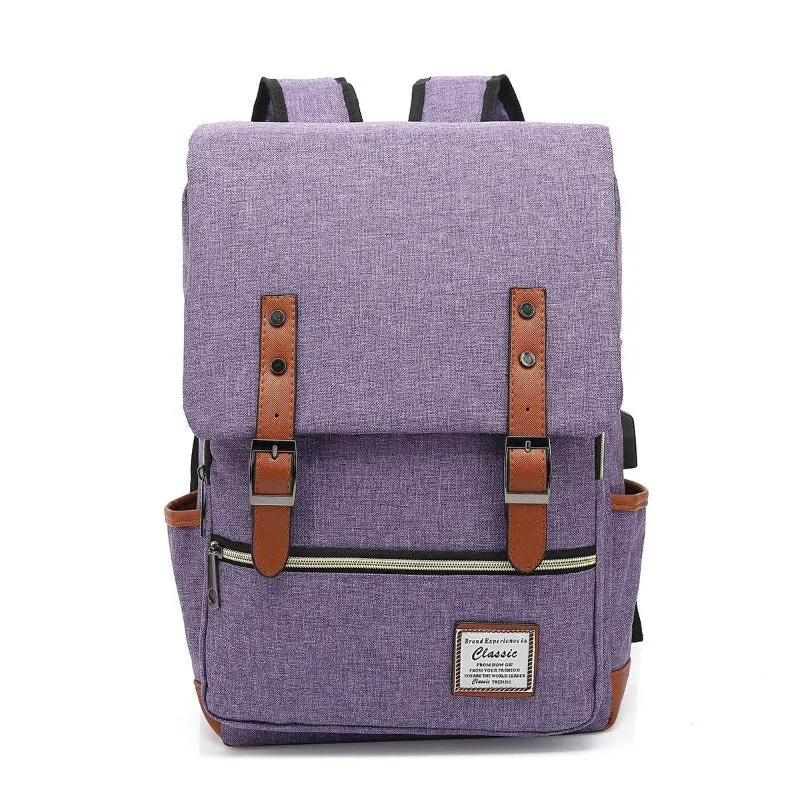 Vintage Laptop Backpack Unisex Oxford Waterproof Large Capacity Backpacks with USB Charging Port