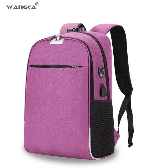 WANGKA USB Charging Laptop Backpack 15.6 inch Anti Theft Women Men School