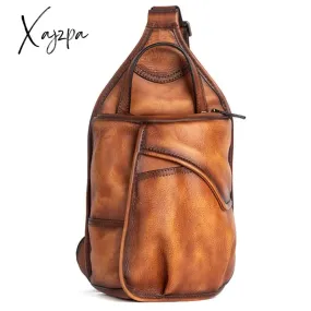 Xajzpa - Genuine Leather Sling Backpack Men Chest Cross body Bag Travel Retro Real Cowhide Messenger Single Side Bag Rucksack Knapsack