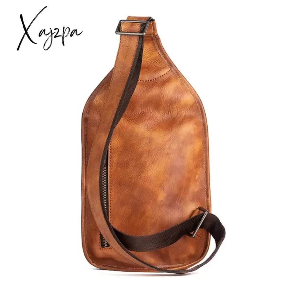 Xajzpa - Genuine Leather Sling Backpack Men Chest Cross body Bag Travel Retro Real Cowhide Messenger Single Side Bag Rucksack Knapsack